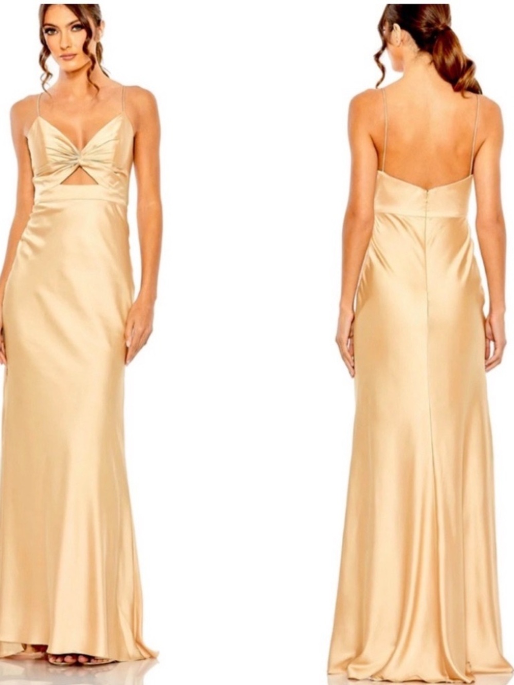 NWT MAC DUGGAL‎ GOLD TIE FRONT WITH KEY HOLE DETAIL GOWN CHAMPAGNE SZ 2 68347